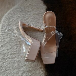 BERNIES Clear Strap Nude Platform Heels